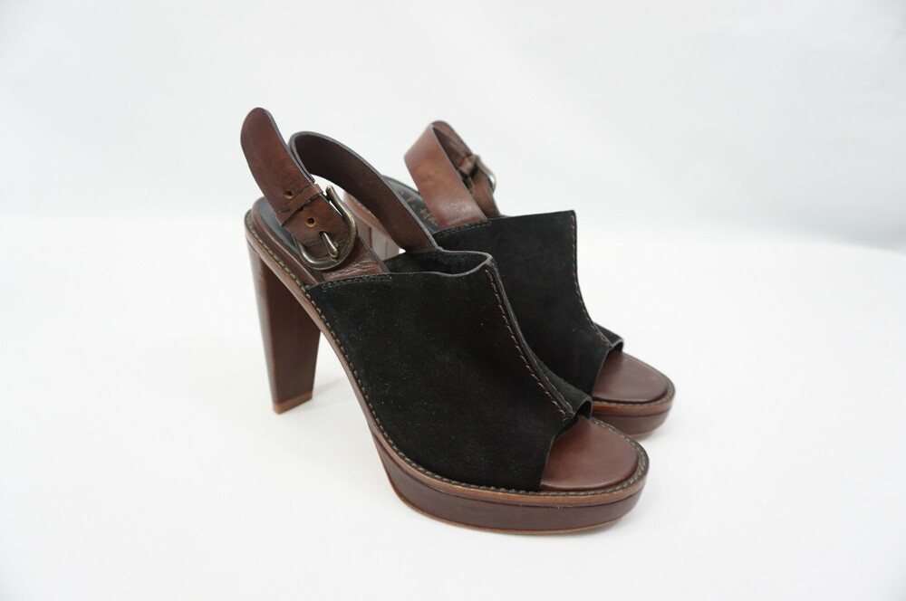 Cole Haan Stephanie Used 8.5 B Open Toe Woodbury Black Suede Leather Heels/Pumps